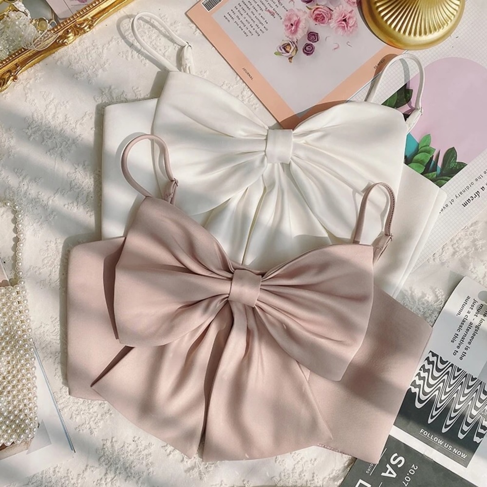 Bow top tank crop top women’s summer pink - Picture 3 of 4